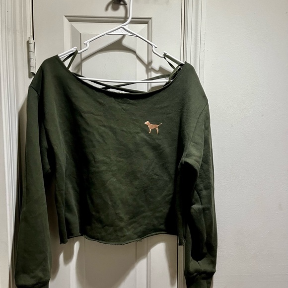 Pink VS olive pink off the shoulders crop top sweatshirt - Picture 10 of 12